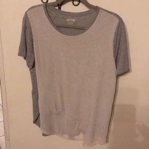 Short sleeves gray blouse , beige front overlay ,L